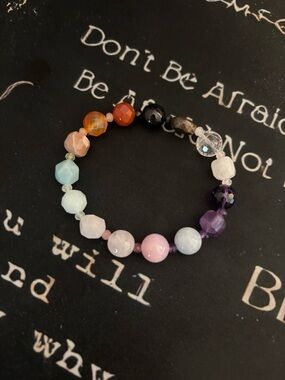 Multicolor Faceted Bead Stretch Bracelet - Pastel Rainbow